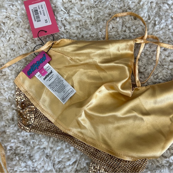 Edikted Chainmail Open Back Halter Top - Gold - Picture 3 of 4